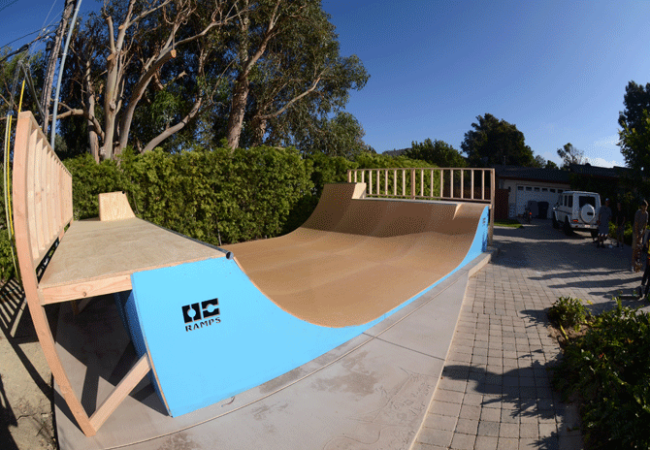 OC Ramps 16 foot wide half pipe with double extensions and skate paint