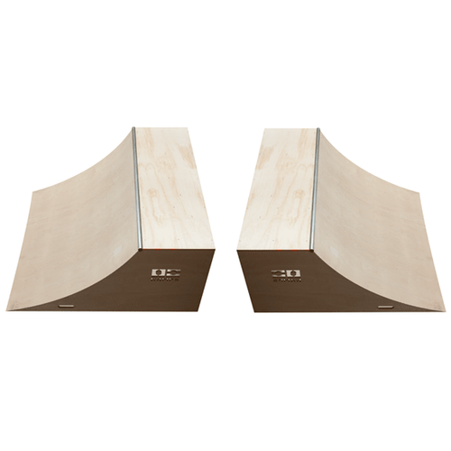Top view of OC Ramps double quarterpipes 6 feet wide