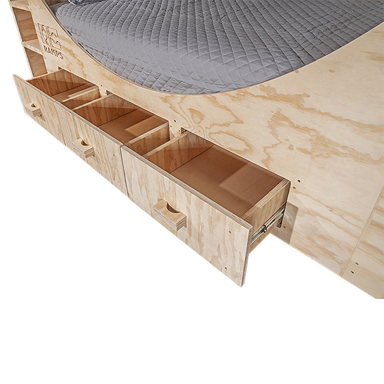 OC Ramps half pipe bed with open drawers