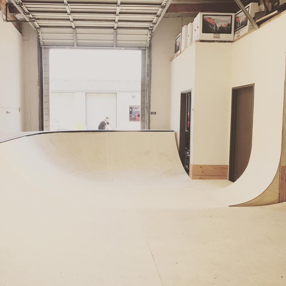 indoor skate park, warehouse, mini ramp, half pipe, skate bowl, skate bowl corner, custom, wood ramps, oc ramps,