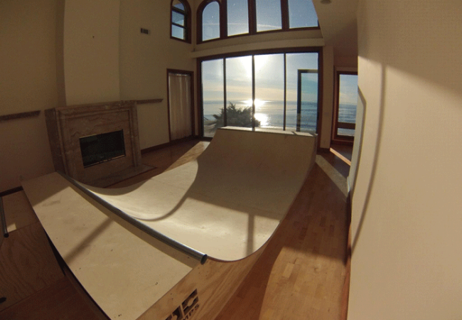 OC Ramps Garage Mini Ramp 2' Tall – Halfpipe — installed in garage — backyard half pipe ramp kit