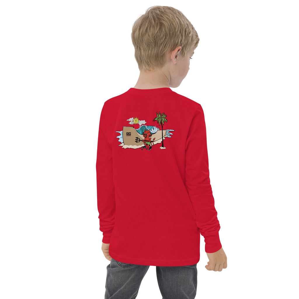 OC Ramps Lil Devil Youth long sleeve tee — rear view — OC Ramps skateboard brand t-shirt