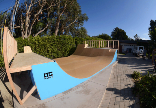 OC Ramps 16 foot wide half pipe with double extensions and skate paint