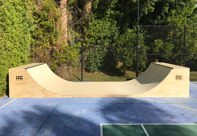 Side angle of OC Ramps 8ft Wide 1 plywood halfpipe