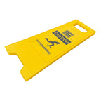 Yellow OC Ramps Caution Skateboarding sign folded flat for storage