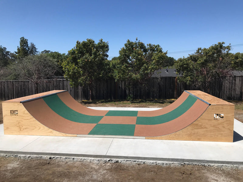 OC Ramps halfpipe with top layer Gatorskins in 4ft x 8ft panel sheets checkered pattern