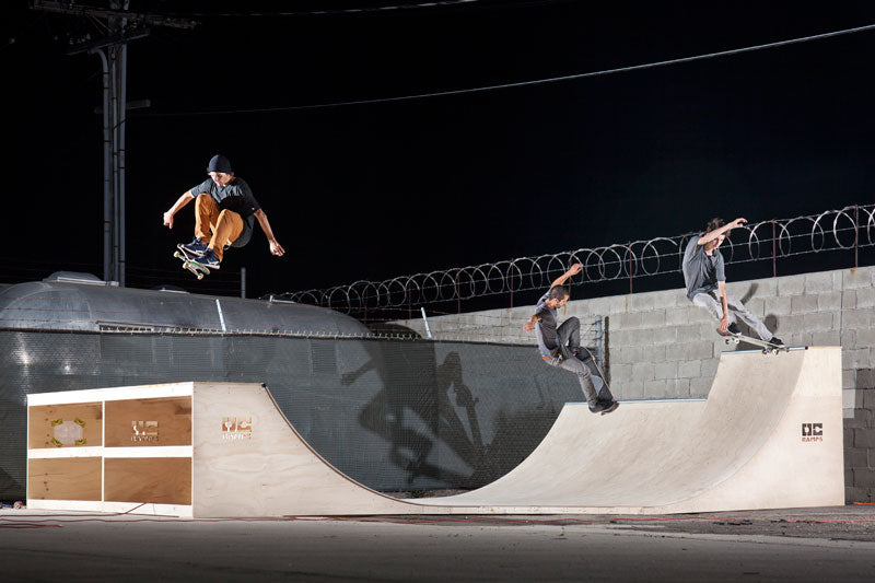 Multiple skaters on Half Pipe Ramp – 12ft Wide two layers of plywood