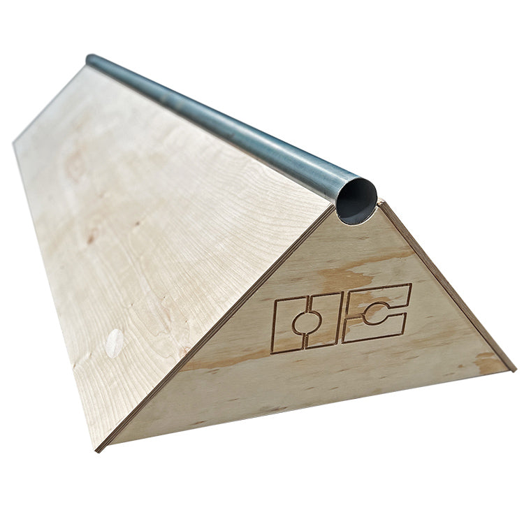 OC Ramps Triangle Apple Rail — rear view — skateboard grind rail for backyard