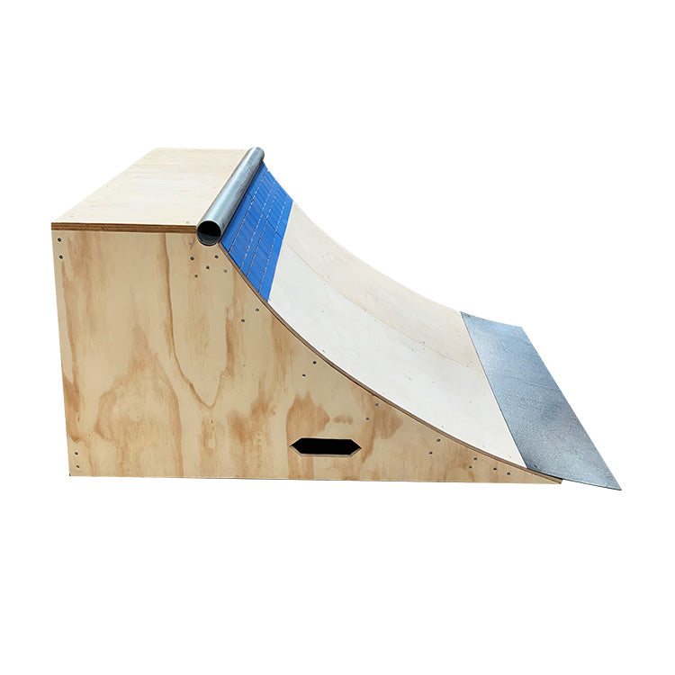 Side view of OC Ramps Blue Tile Quarterpipe by Brad McClain