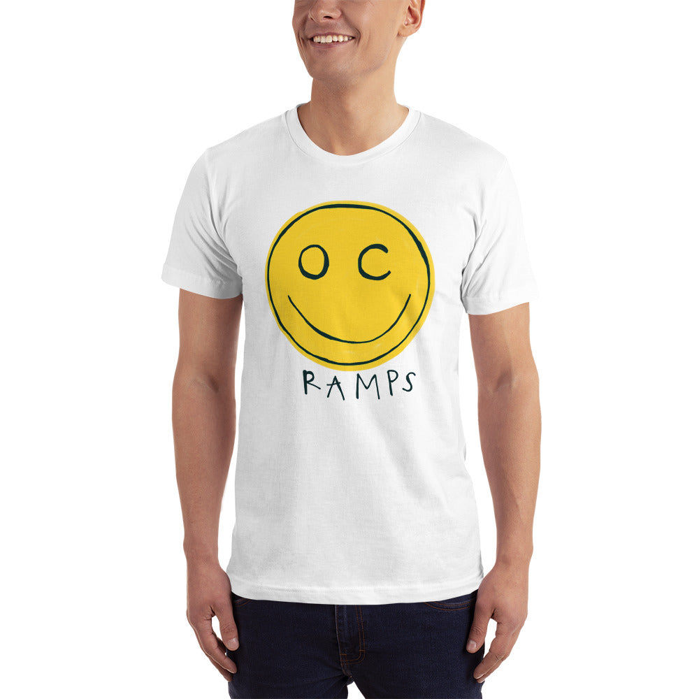 OC Ramps Happy Face T-Shirt — front view — OC Ramps skateboard brand t-shirt